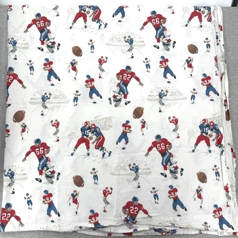 Pottery Barn Kids Football Full Flat Sheet 100 Organic Cotton Blue Red White